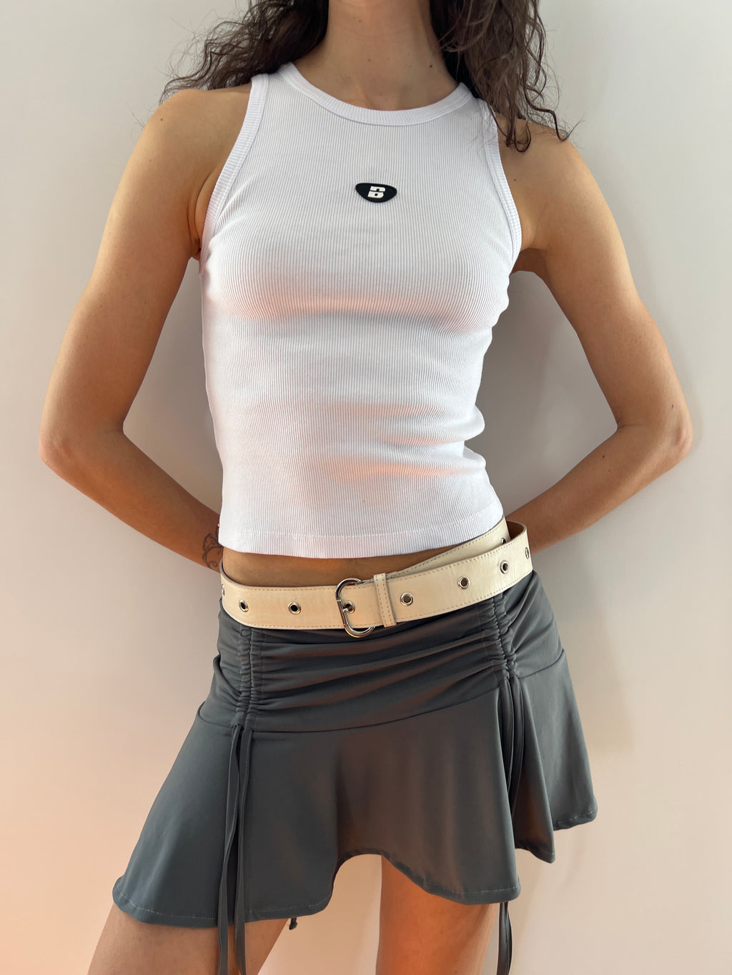 Mini Falda Frunces Gris