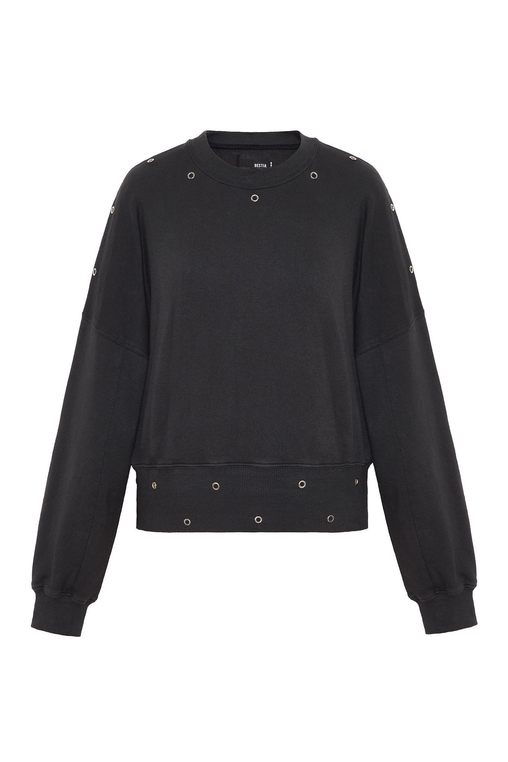 buzo crop gris con arandelas mujer