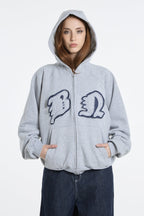 campera hoodie gris con bordado unisex