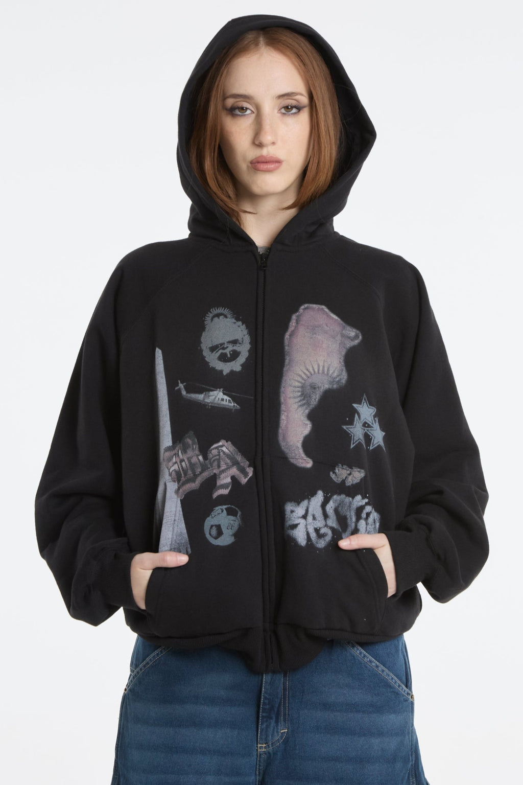 campera hoodie negra con estampa pais unisex